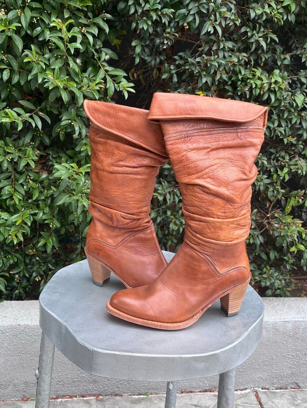 Frye Slouch Boho Leather Boots Women’s Size 7M Brown Made in Spain